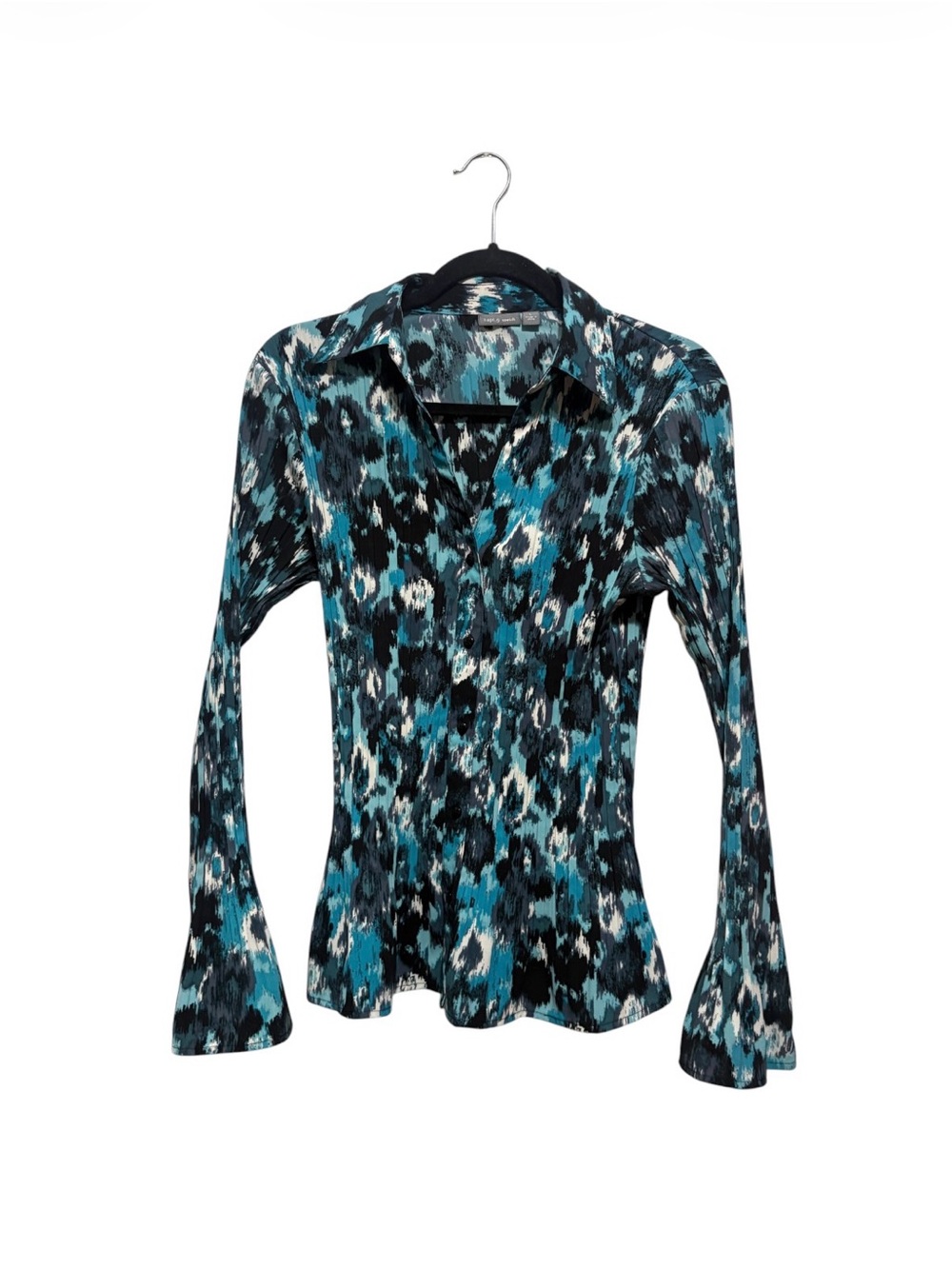 Leopard Teal Abstract Print Button-Up Top